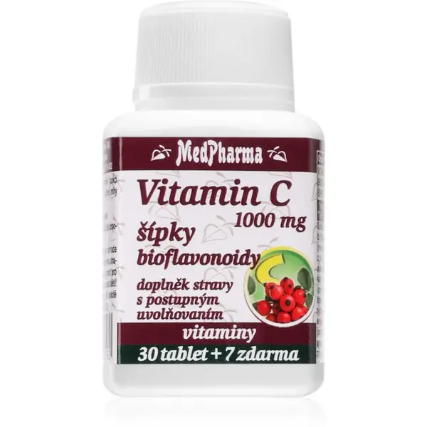 MedPharma Vitamin C 1000 mg s šípky tablety pro normální funkci imunitního systému a ochranu buněk před oxidativním stresem 37 tbl