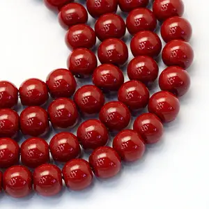 Baking Paint Pearlized Glass Pearl Round Bead Strands