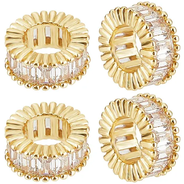 5Pcs Brass Micro Pave Cubic Zirconia European Beads