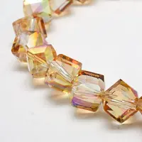 Full Rainbow Plated Crystal Glass Cube Beads Strands