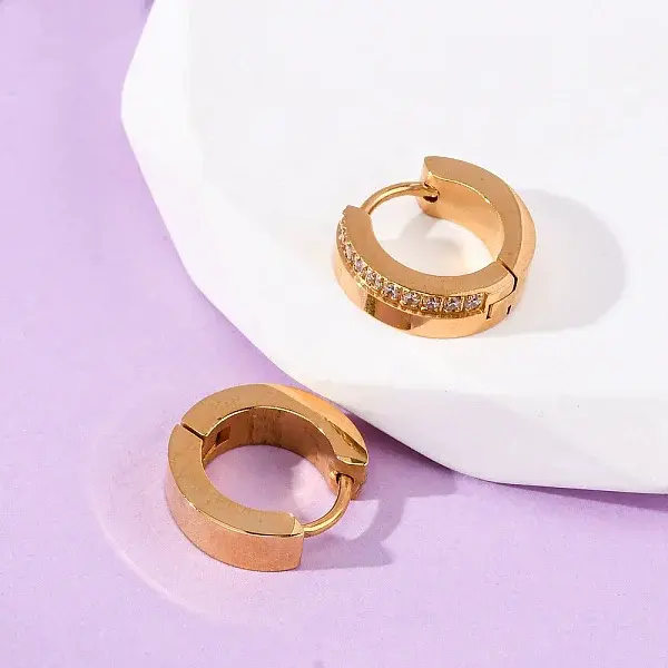 304 Stainless Steel Cubic Zirconia Hoop Earrings