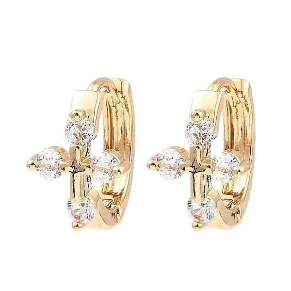 Brass Micro Pave Cubic Zirconia Hoop Earrings