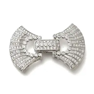 Rack Plating Bowknot Brass Micro Pave Clear Cubic Zirconia Fold Over Clasps