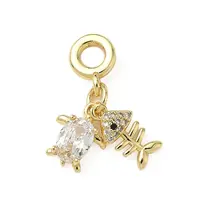 Brass Pave Clear Cubic Zirconia Sea Animals European Dangle Charms
