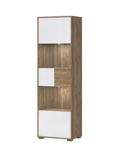 Vysoká vitrína s osvětlením freya - dub halifax/bílá