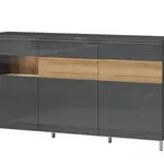 Komoda s prosklením a osvětlením orfea - šedá/ořech pacific