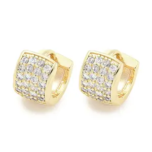 Brass Micro Pave Clear Cubic Zirconia Hoop Earrings for Women