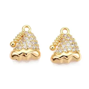 Christmas Theme Brass Pave Clear Cubic Zirconia Charms