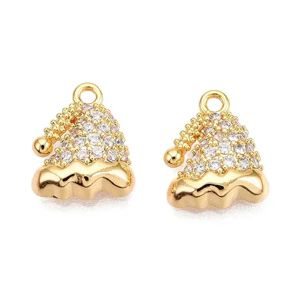 Christmas Theme Brass Pave Clear Cubic Zirconia Charms