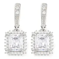 Brass Pave Cubic Zirconia Rectangle Hoop Earrings for Women