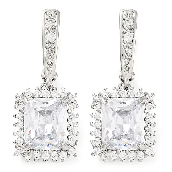 Brass Pave Cubic Zirconia Rectangle Hoop Earrings for Women