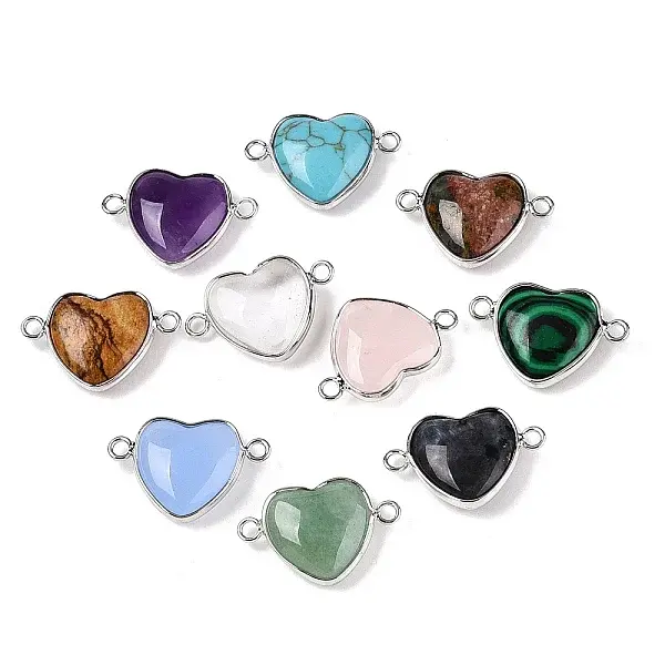 Natural & Synthetic Mixed Stone Love Heart Pendants
