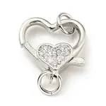 Brass Micro Pave Clear Cubic Zirconia Heart Lobster Claw Clasps