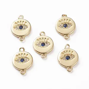 Brass Micro Pave Clear & Royal Blue Cubic Zirconia Links Connectors