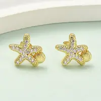 Brass Micro Pave Clear Cubic Zirconia Stud Earrings