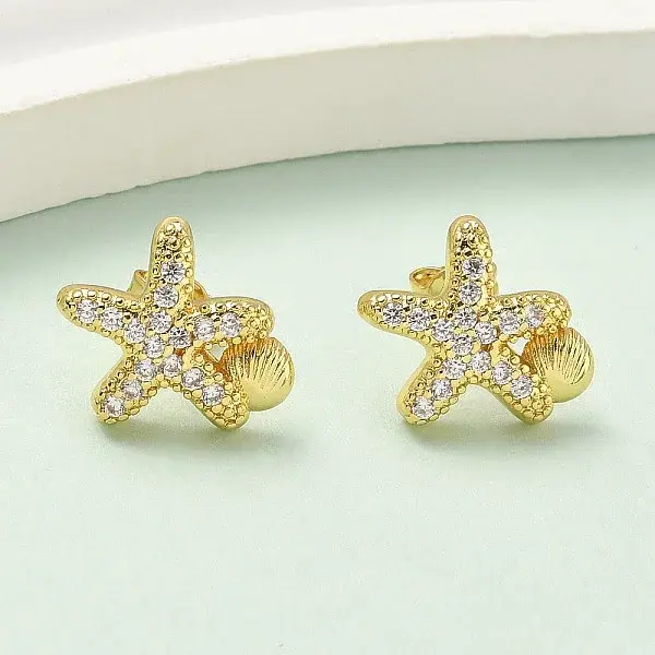 Brass Micro Pave Clear Cubic Zirconia Stud Earrings