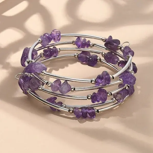 Natural Amethyst Chip Warp Bracelets