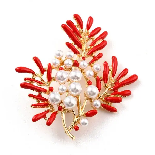 Coral Shape Alloy Brooch with Resin Pearl