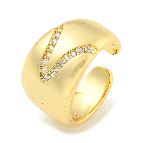 Brass Micro Pave Clear Cubic Zirconia Open Cuff Ring for Women