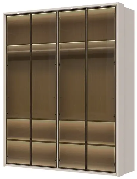 Čtyřdveřová prosklená šatní skříň s led osvětlením baptiste - béžová