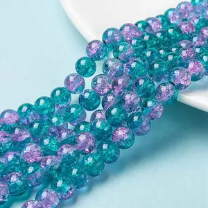 Spray Painted Crackle Glass Beads Strands
