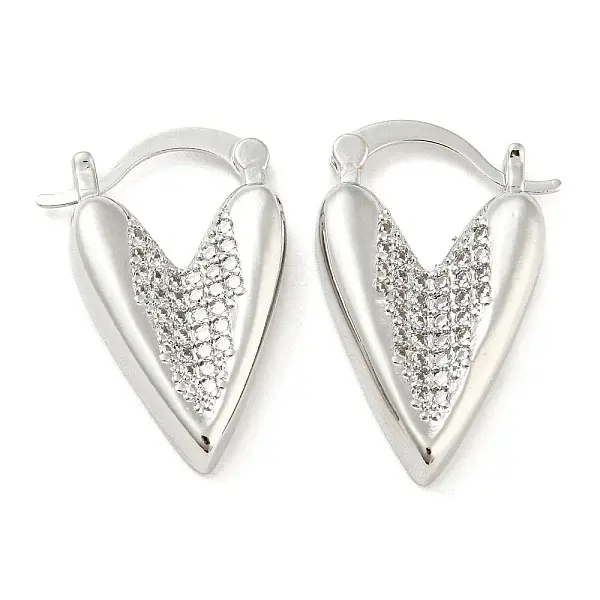 Heart Shape Brass Micro Pave Clear Cubic Zirconia Thick Hoop Earrings