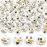80Pcs 4 Styles Snowman Theme Printed Wood European Beads