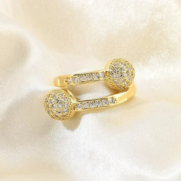 Brass Micro Pave Cubic Zirconia Open Cuff Rings for Women