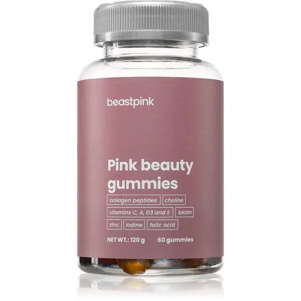 BeastPink Pink Beauty Gummies žuvacie mäkké tobolky pre krásne vlasy a pokožku 176 g