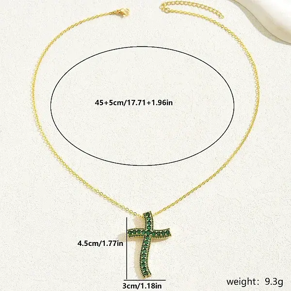 Brass Cubic Zirconia Cross Pendant Cable Chain Necklaces