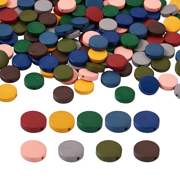 270Pcs 9 Colors Painted Natural Wood Beads