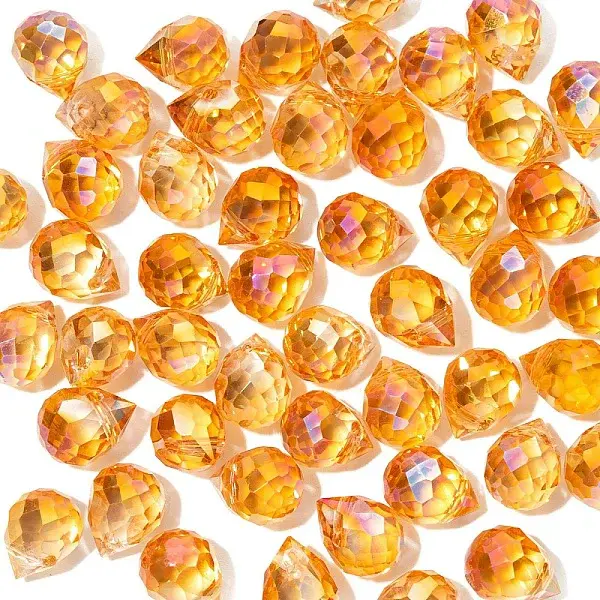 50Pcs Teardrop Electroplated Transparent Glass Charms