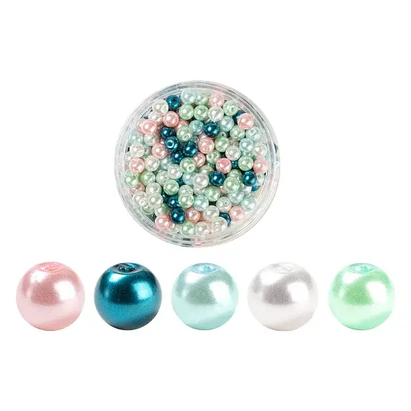 300Pcs Baking Paint Pearlized Glass Pearl Round Beads