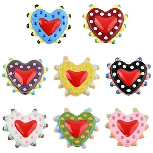 8Pcs 8 Colors Painted Glass Beads Bumpy Beads Heart