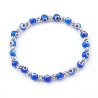 Handmade Round Evil Eye Lampwork Beaded Stretch Bracelets