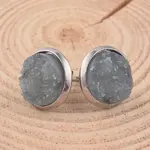 Flat Round 304 Stainless Steel Druzy Resin Ear Studs