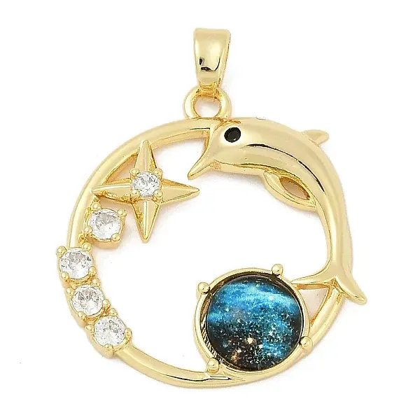 Brass Micro Pave Clear Cubic Zirconia with Glass Pendants