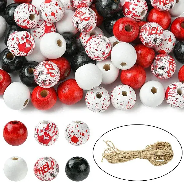 Halloween Theme Printed Natural Wooden Beads