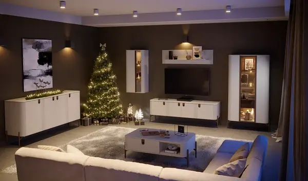 Obývací pokoj s osvětlením renfri - béžová, tabákový dub