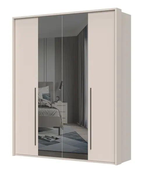Čtyřdveřová šatní skříň se zrcadlem a rámem baptiste - béžová