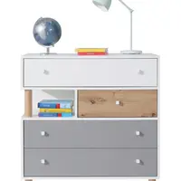 Šuplíková komoda rasmus - bílá/šedá/dub artisan