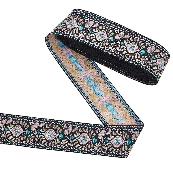 10 Yards Ethnic Style Polyester Jacquard Flower Ribbon