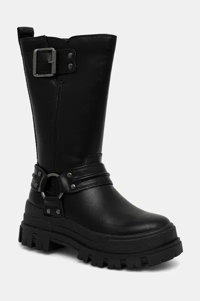 Nízké kozačky Buffalo Aspha Biker Boot Hi dámské, černá barva, na plochém podpatku, zateplené, 1270123-BLK