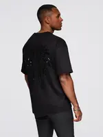 Ombre Men's cotton T-shirt with sequin wing motif on back - black