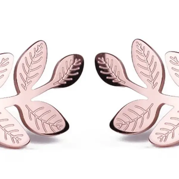 Vuch Podélné bronzové náušnice Leaves Rose Gold