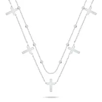 Brilio Silver Dvojitý stříbrný náhrdelník s křížky NCL157W