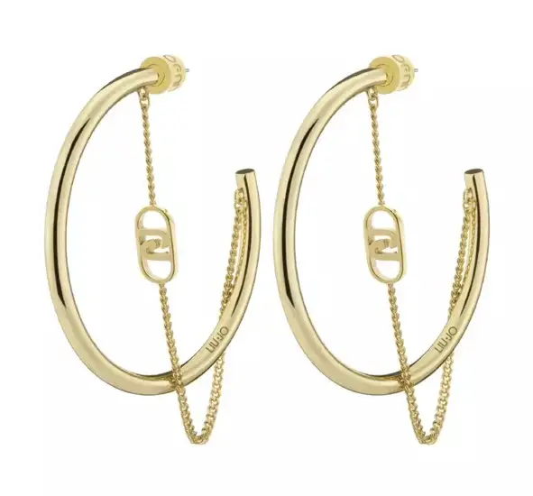 Liu Jo Pozlacené kruhové náušnice s řetízkem LJ2774