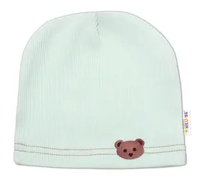 Baby Nellys Žebrovaná čepice Medvídek - mátová