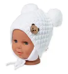 Baby Nellys Zimní pletená čepice Teddy Bear na zavazování, bílá/smetanová, 68/80, (6-12m),