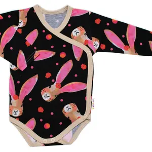 Baby Nellys Zavinovací kojenecké body dl. rukáv, bavlna, Zajíček  granát